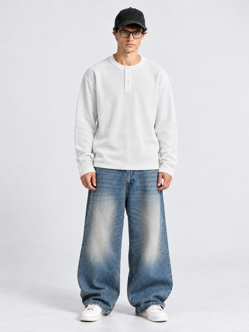 HENLEY-WHITE WAFFLE TEE - 4