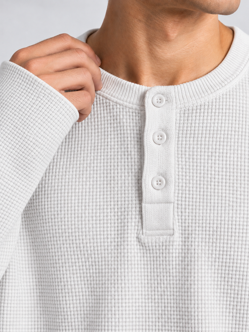 HENLEY-WHITE WAFFLE TEE - 3