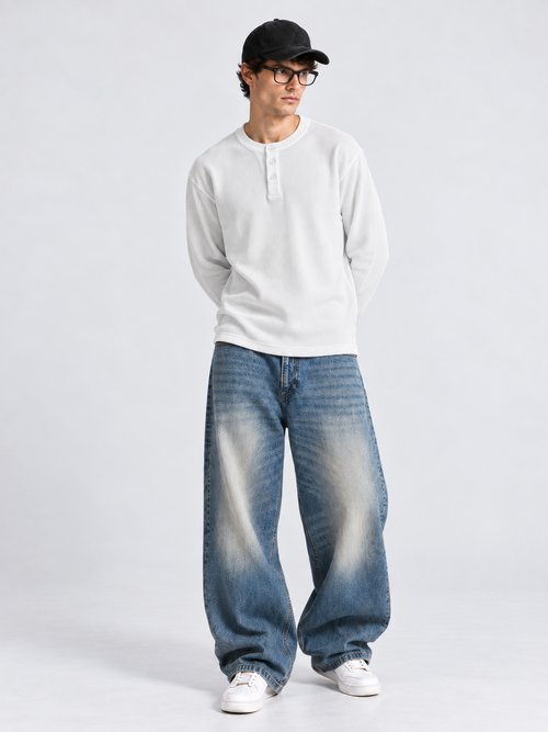 HENLEY-WHITE WAFFLE TEE - 2